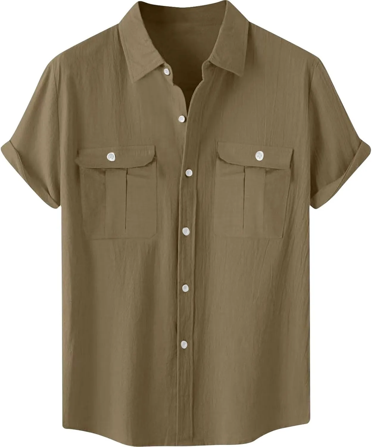 RTTUIOP Linen Shirts for Men Short Sleeve Button Down Shirts Casual Beach Hawaiian Shirt with Pockets