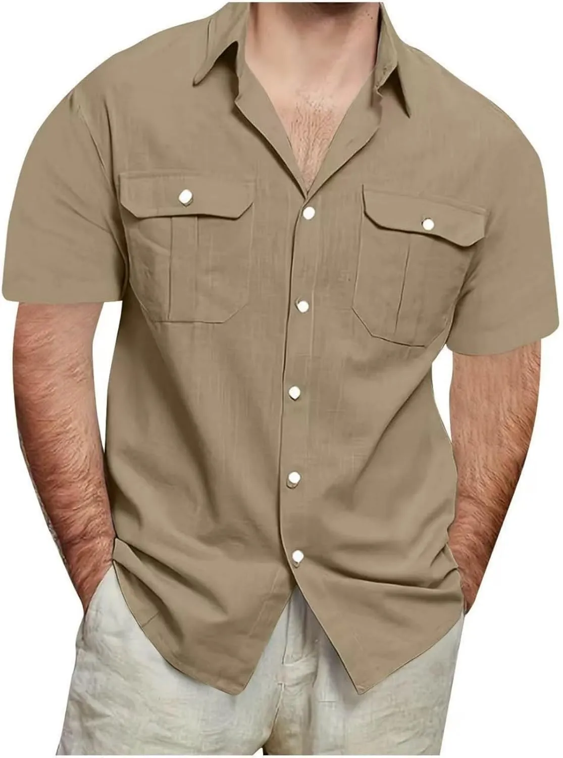 RTTUIOP Linen Shirts for Men Short Sleeve Button Down Shirts Casual Beach Hawaiian Shirt with Pockets
