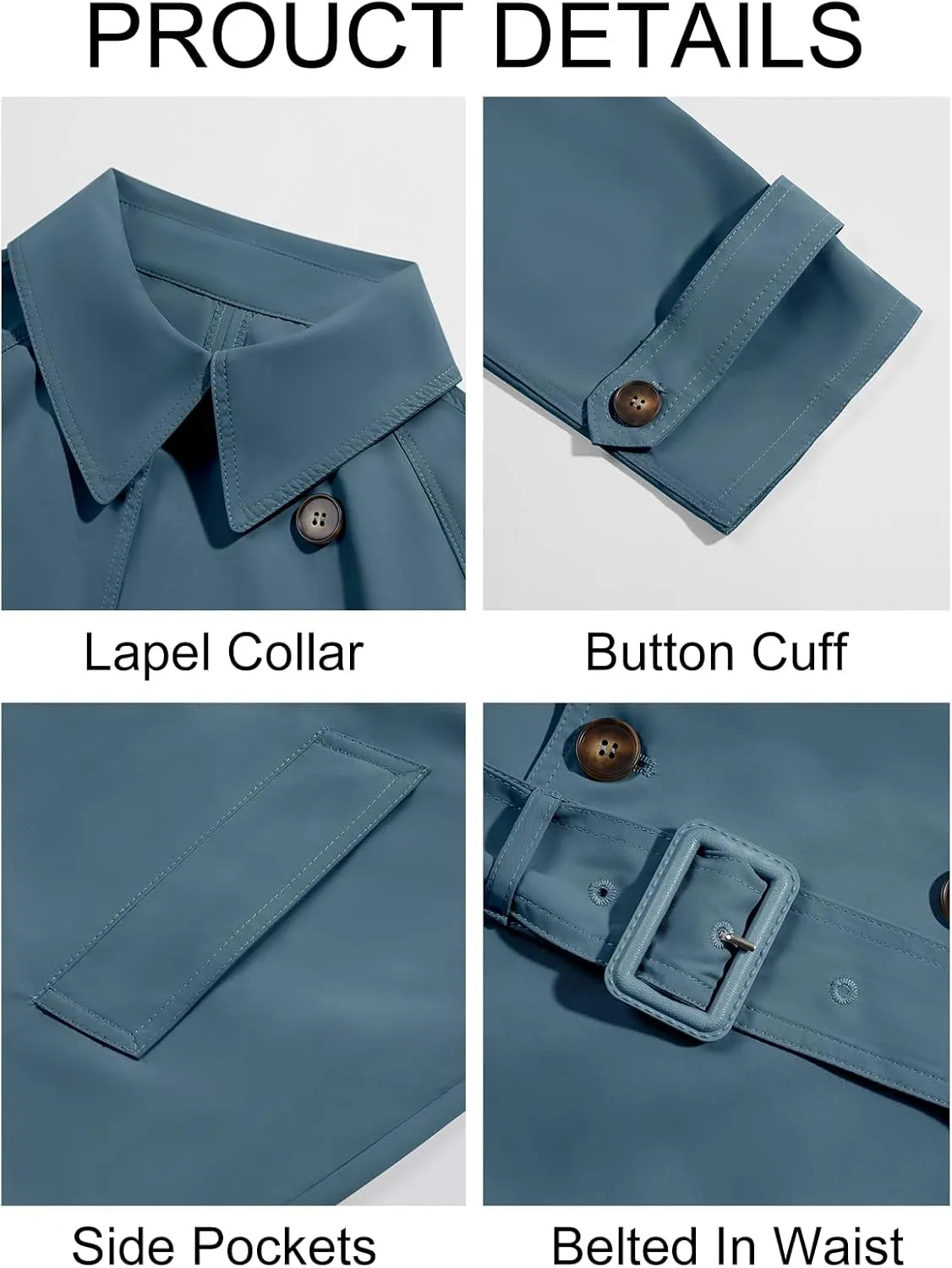 Runcati Mens Trench Coat Double Breasted Belted Windbreaker Jackets Lapel Lightweight Long Jacket Casual Overcoat
