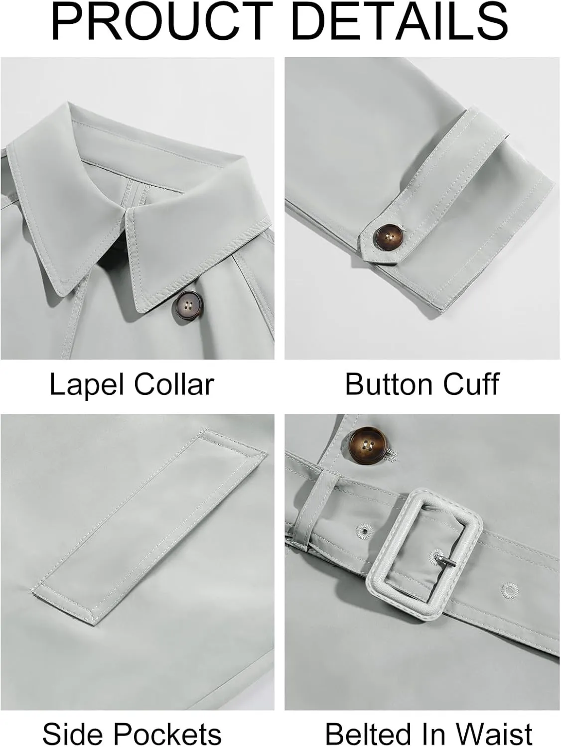 Runcati Mens Trench Coat Double Breasted Belted Windbreaker Jackets Lapel Lightweight Long Jacket Casual Overcoat