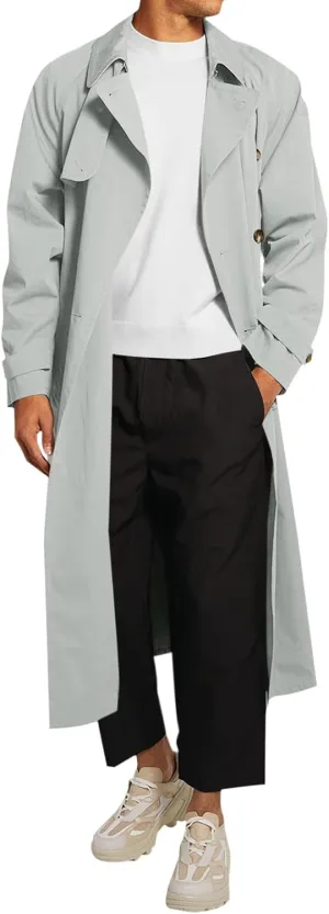 Runcati Mens Trench Coat Double Breasted Belted Windbreaker Jackets Lapel Lightweight Long Jacket Casual Overcoat
