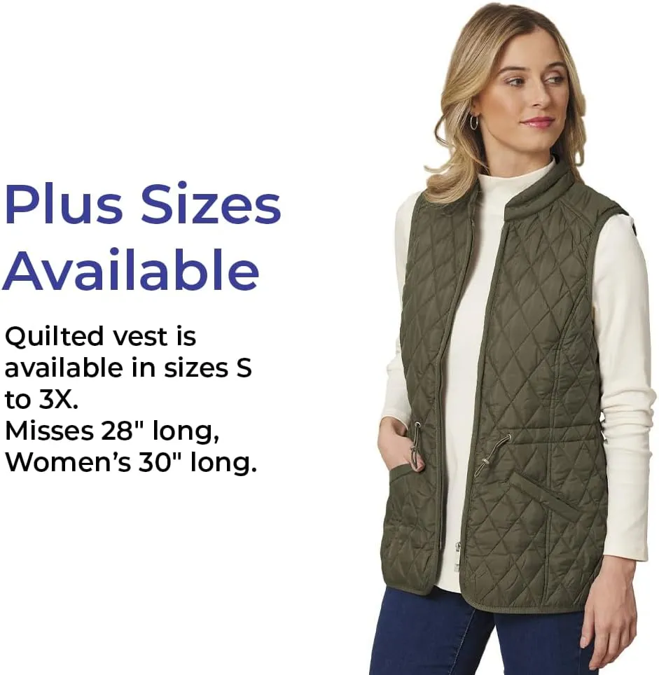 SAGEFINDS Womens Quilted Vest, Stand Collar, Lightweight Padded Vest with Zipper, Pockets and Adjustable Toggle Waist