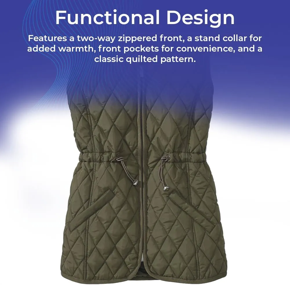 SAGEFINDS Womens Quilted Vest, Stand Collar, Lightweight Padded Vest with Zipper, Pockets and Adjustable Toggle Waist