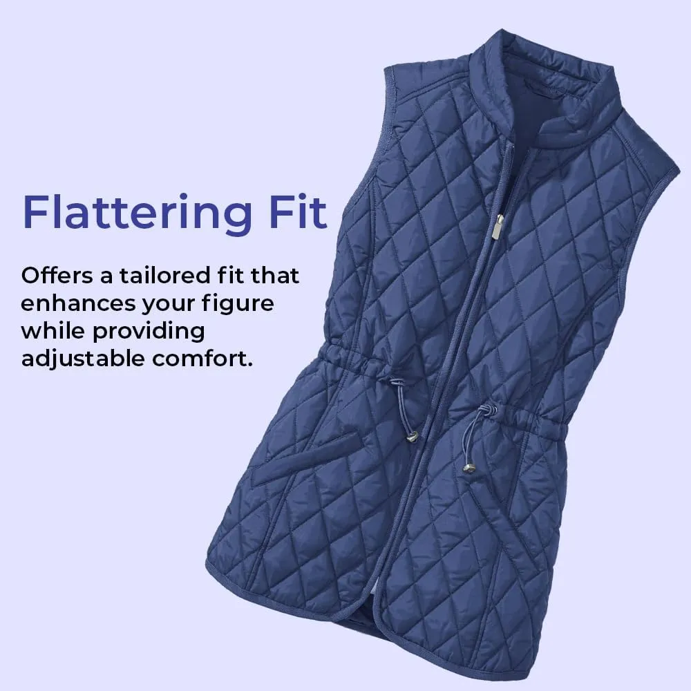 SAGEFINDS Womens Quilted Vest, Stand Collar, Lightweight Padded Vest with Zipper, Pockets and Adjustable Toggle Waist