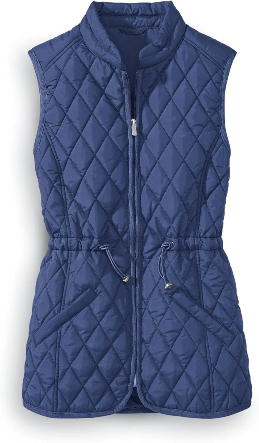 SAGEFINDS Womens Quilted Vest, Stand Collar, Lightweight Padded Vest with Zipper, Pockets and Adjustable Toggle Waist