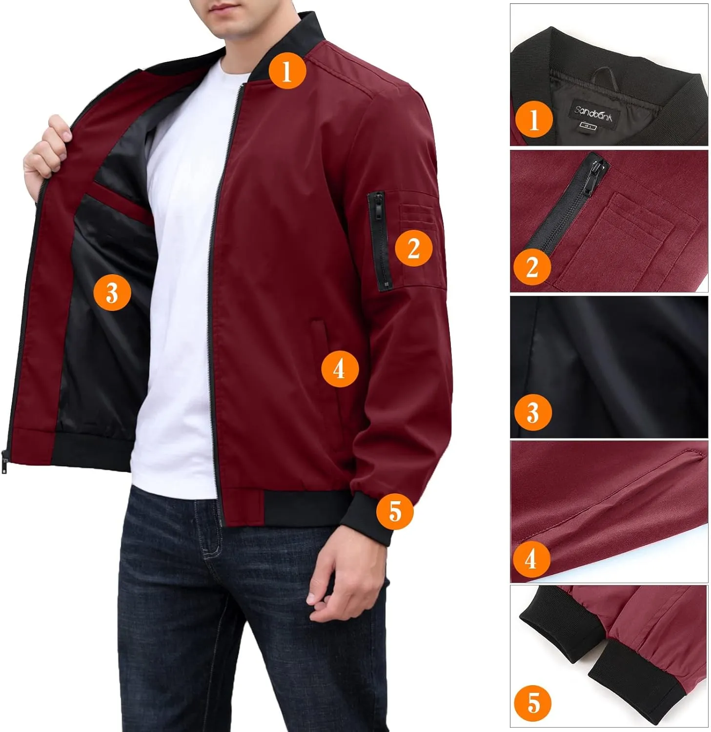 sandbank Men's Slim Fit Lightweight Softshell Flight Bomber Jacket Coat