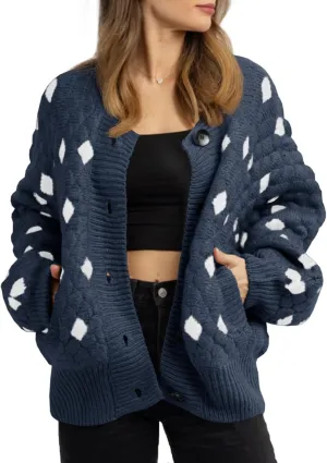 Saodimallsu Womens Chunky Cardigans Button Down Long Sleeve Open Front Plaid Knit Loose Fall Sweater Coats