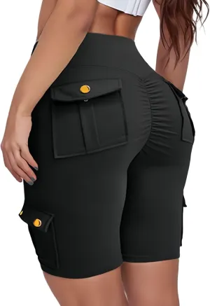 Scrunch Butt Shorts for Women High Waisted Yoga Shorts Workout Tummy Control Gym Running Cargo Shorts with Pockets
