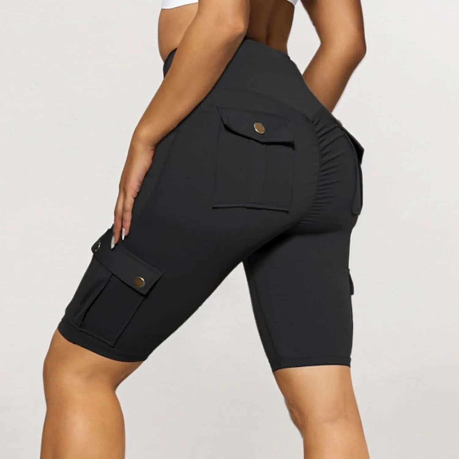 Scrunch Butt Shorts for Women High Waisted Yoga Shorts Workout Tummy Control Gym Running Cargo Shorts with Pockets