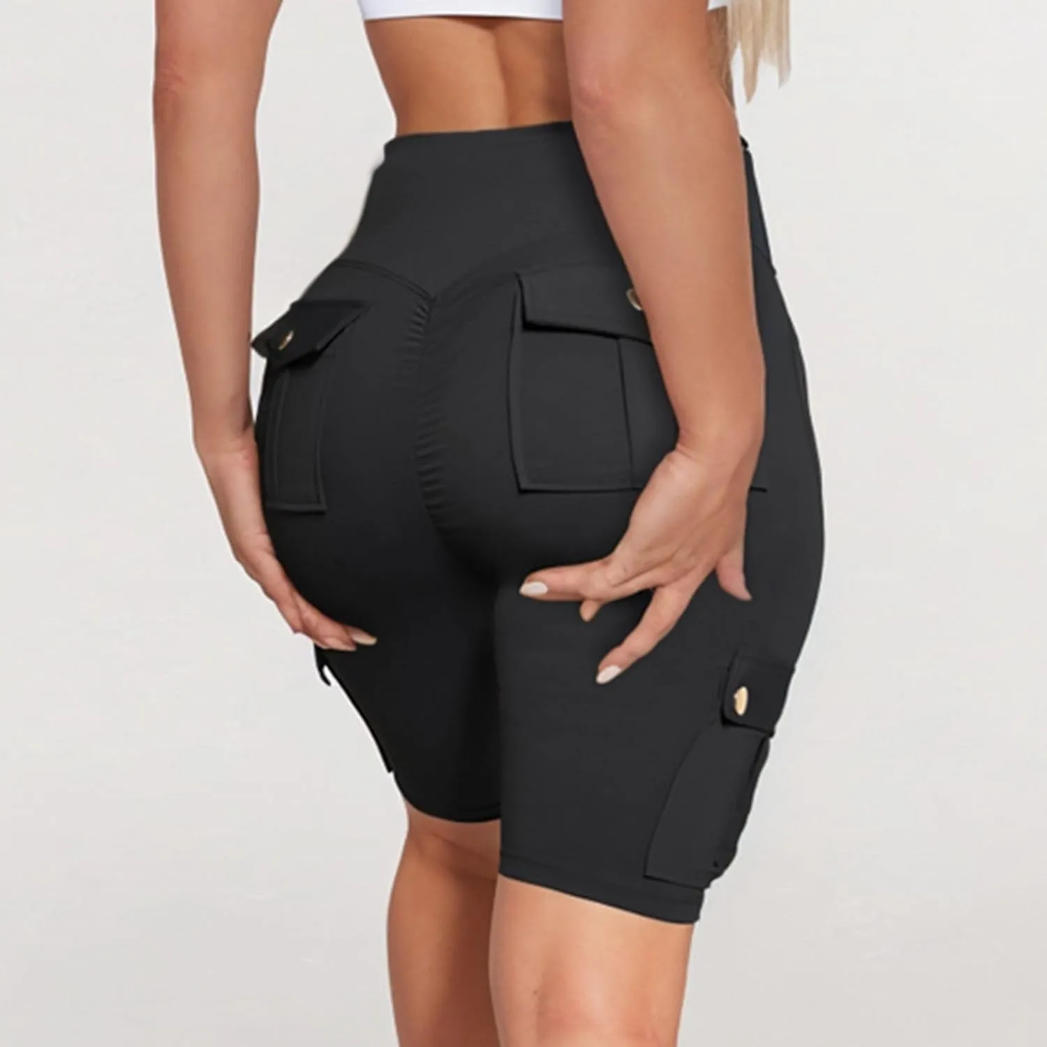 Scrunch Butt Shorts for Women High Waisted Yoga Shorts Workout Tummy Control Gym Running Cargo Shorts with Pockets