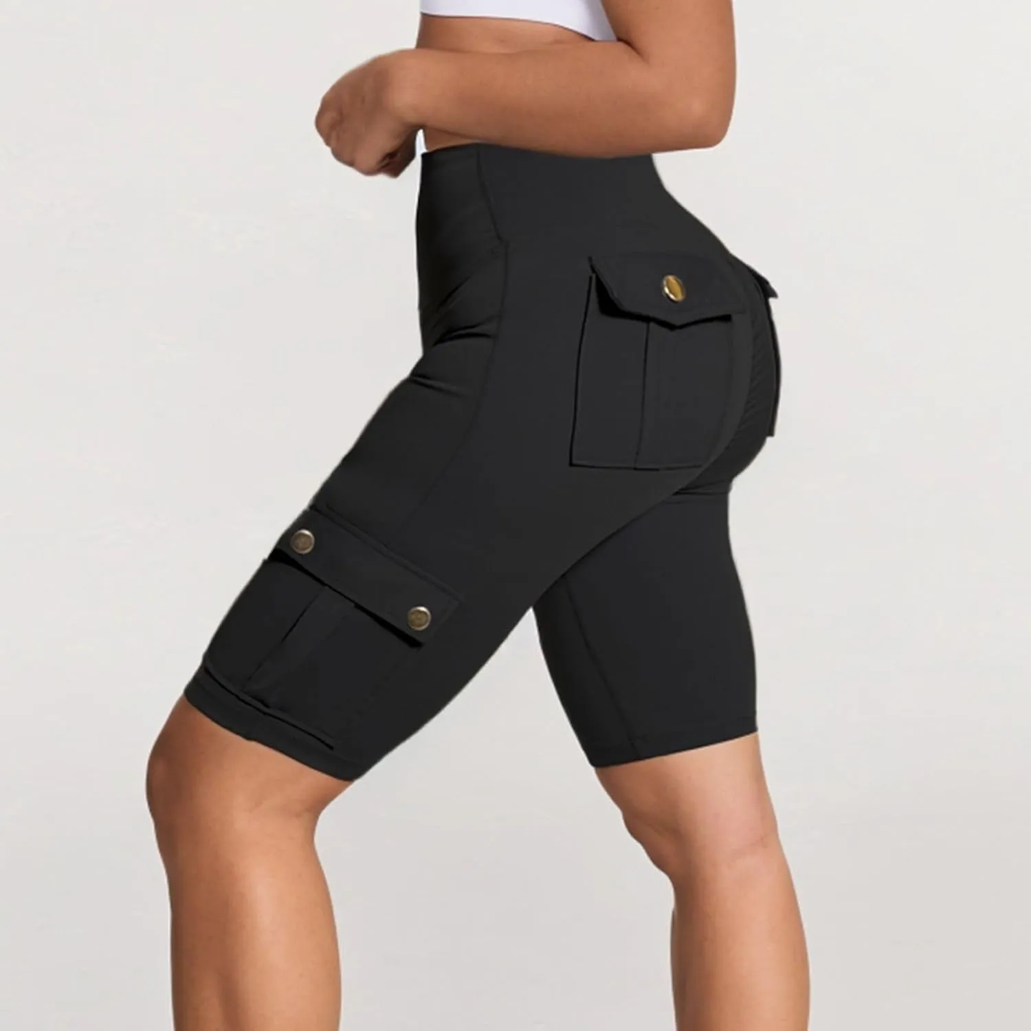 Scrunch Butt Shorts for Women High Waisted Yoga Shorts Workout Tummy Control Gym Running Cargo Shorts with Pockets