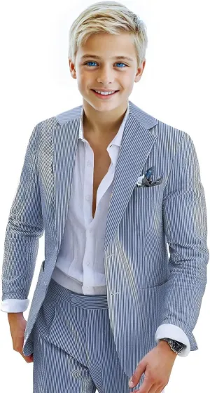 Seersucker Suit for Boys 2 Piece Tuxedo for Boys Striped Blazer Pants Boys Summer Beach Wedding Suit