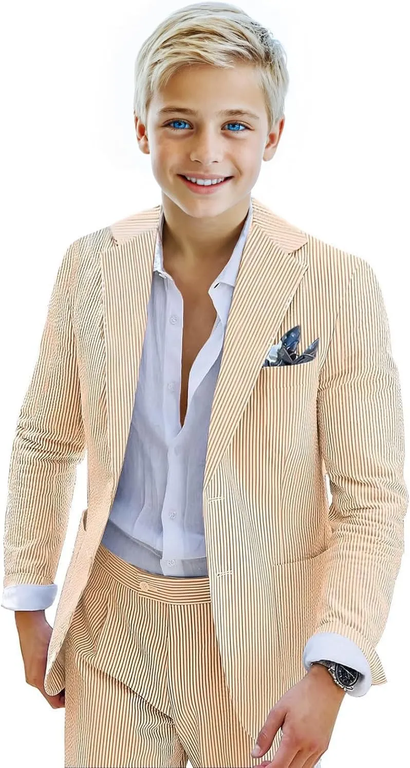 Seersucker Suit for Boys 2 Piece Tuxedo for Boys Striped Blazer Pants Boys Summer Beach Wedding Suit