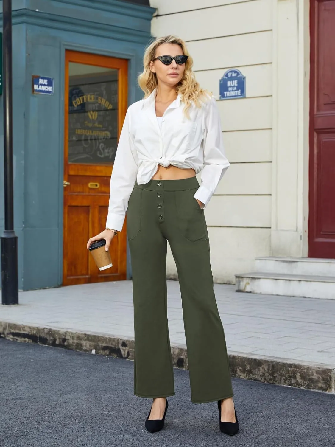 SEMARO High Waisted Casual Pants for Women Business Dress Work Office Stretchy Pants with Pockets