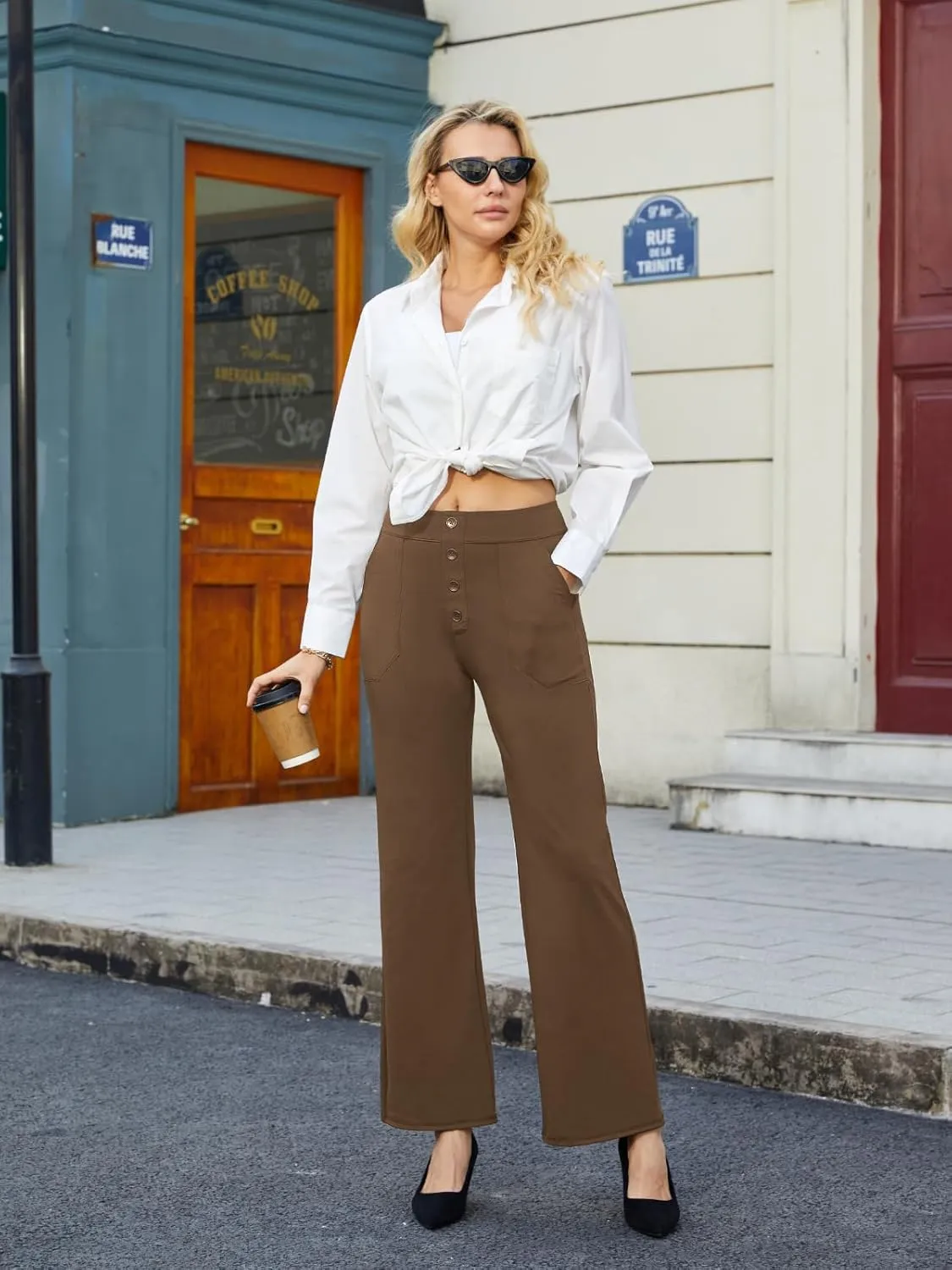 SEMARO High Waisted Casual Pants for Women Business Dress Work Office Stretchy Pants with Pockets