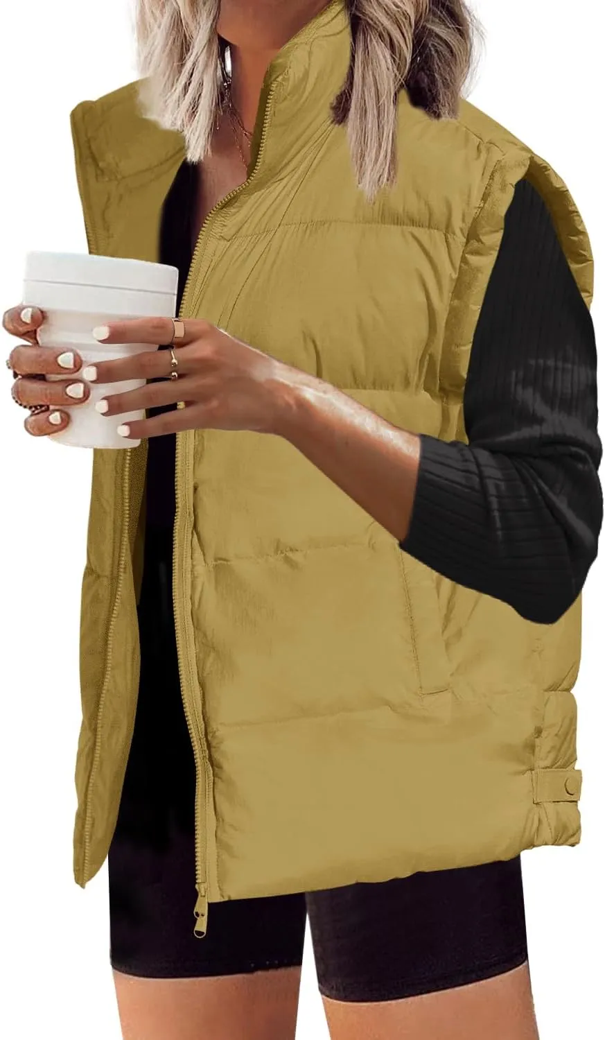 SENSERISE Womens Oversized Puffer Vest Quilted Jacket Bubble Vest Puffy Coats Zip Up Outerwear with Pockets Padded Gilet