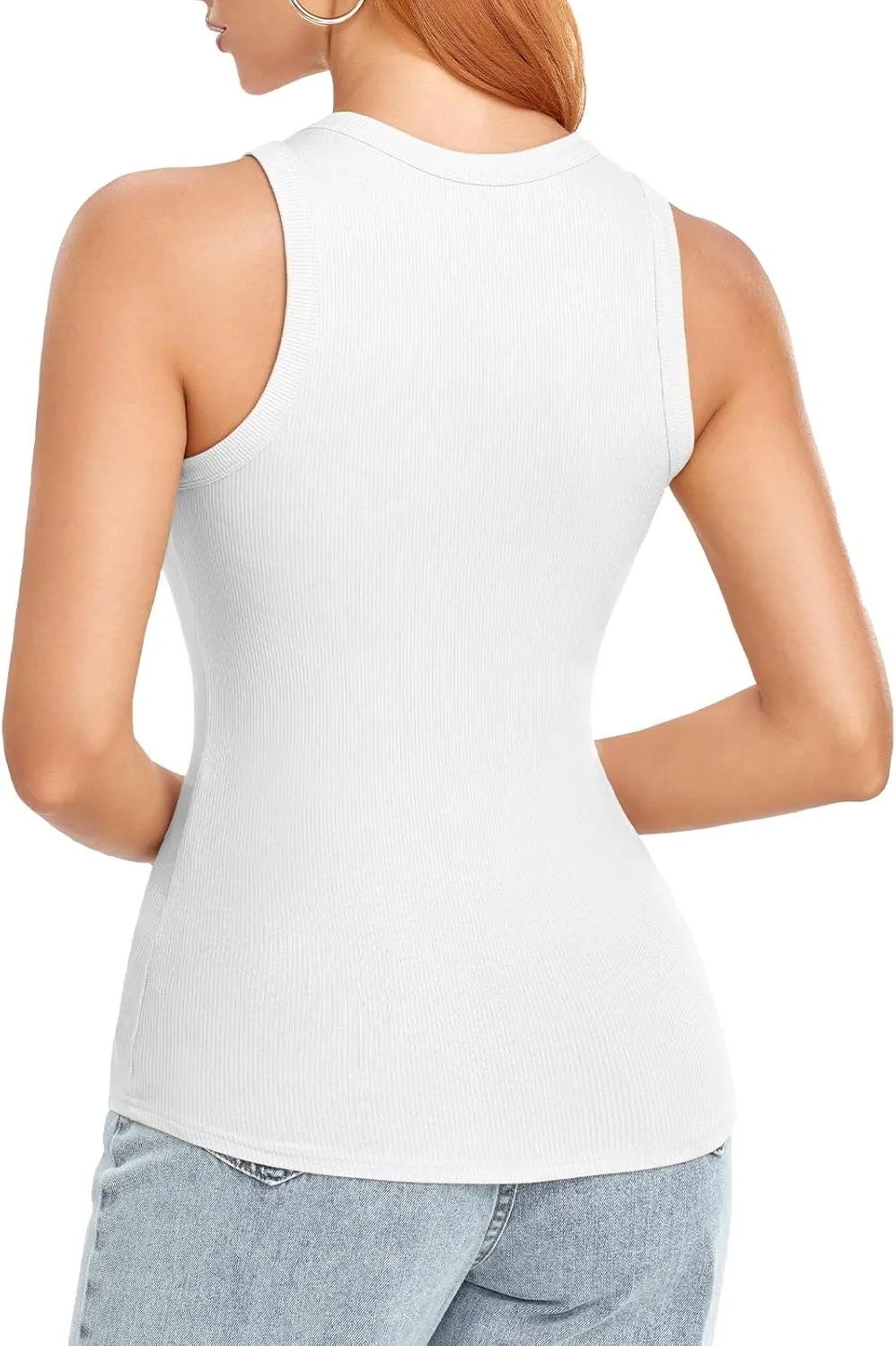 SIMIYA Tank Tops for Women Ribbed Sleeveless Racerback Summer Basic Cami Top Shirt Round High Neck Slim Fitted Blouses
