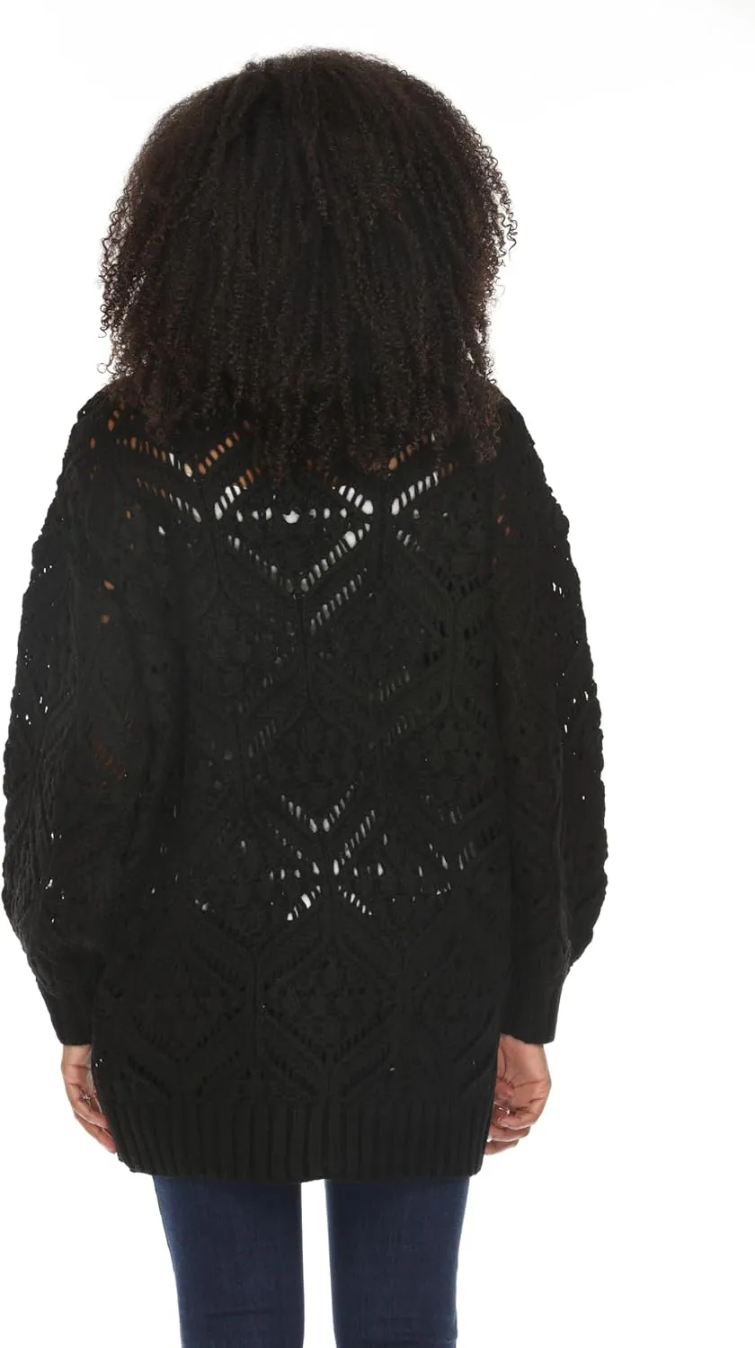 SIMPLY COUTURE Women's Open Front Chunky Hexagon Knit Bishop Sleeve Boyfriend Cardigan