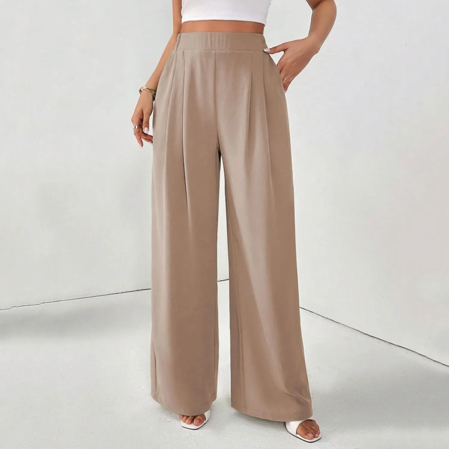 Sinzelimin Women's Harem Pants Baggy Comfy Casual Wide Leg Sweatpant Fashion Solid Color Elastic Waist Trousers with Pockets