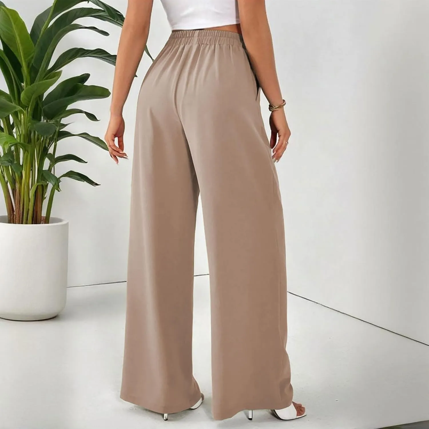 Sinzelimin Women's Harem Pants Baggy Comfy Casual Wide Leg Sweatpant Fashion Solid Color Elastic Waist Trousers with Pockets