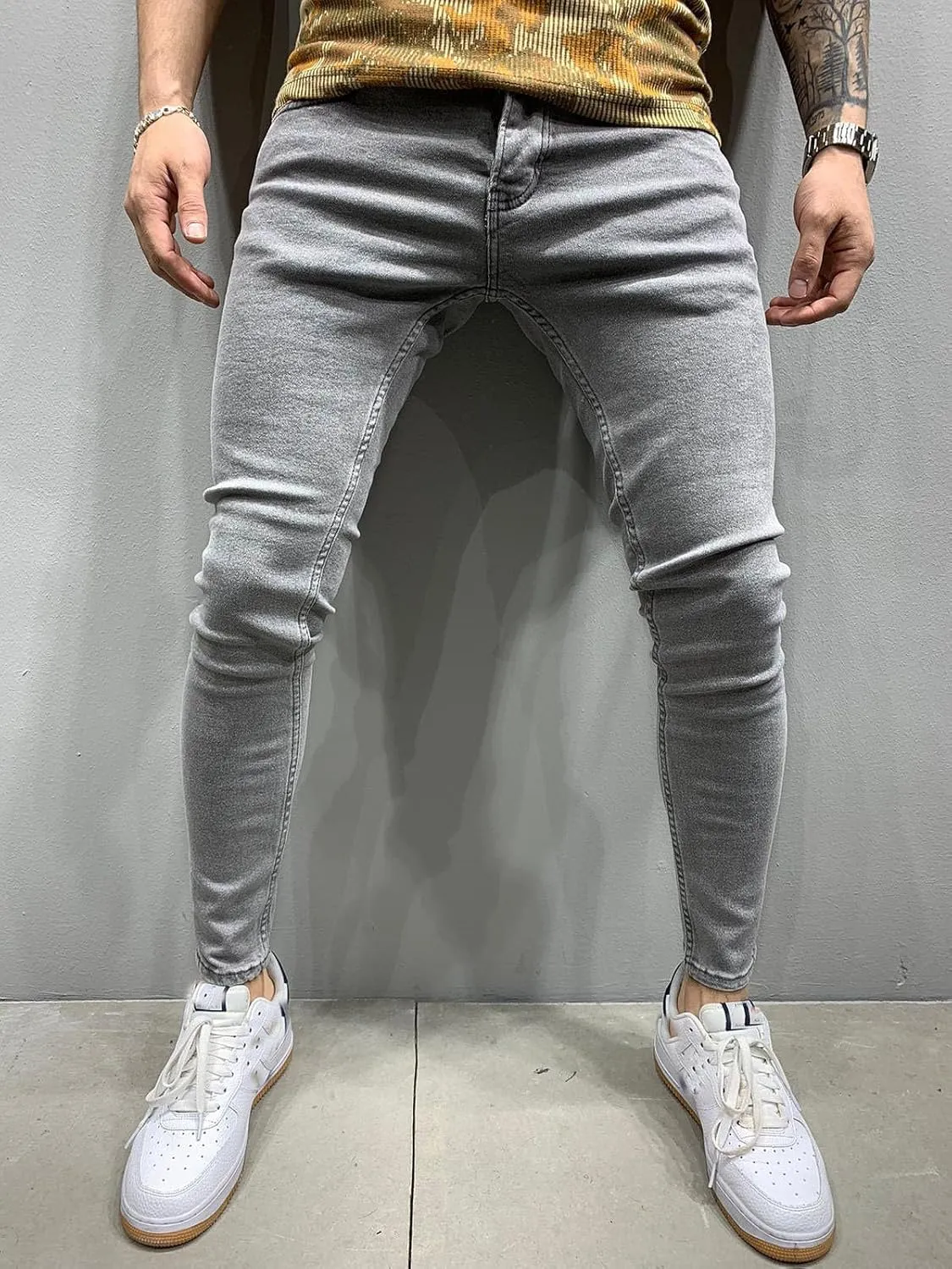 Skinny Jeans for Men Slim Fit Stretch Ripped Tapered Leg Fashion Jeans Distressed Destroyed Holes Skinny Denim Pants