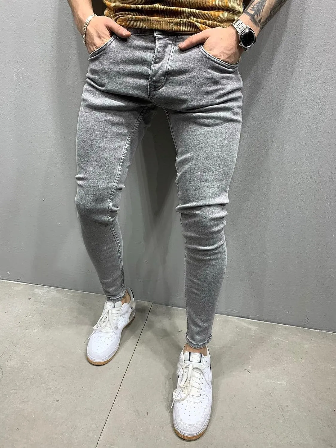 Skinny Jeans for Men Slim Fit Stretch Ripped Tapered Leg Fashion Jeans Distressed Destroyed Holes Skinny Denim Pants