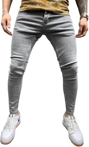 Skinny Jeans for Men Slim Fit Stretch Ripped Tapered Leg Fashion Jeans Distressed Destroyed Holes Skinny Denim Pants