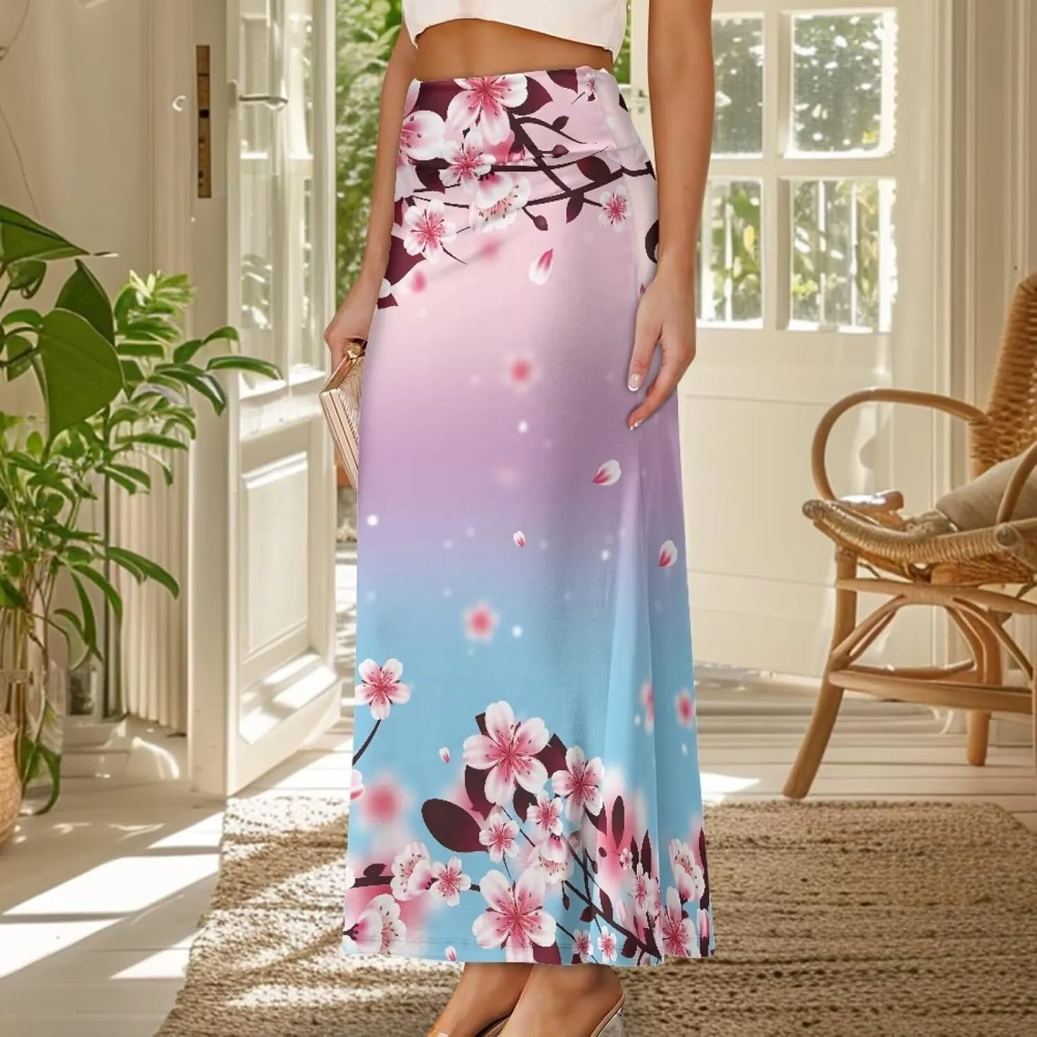 Skirts for Women Elastic Fishtail Bodycon Long Skirt High Waist A-Line Maxi Long Skirts Vacation Skirt for Lady