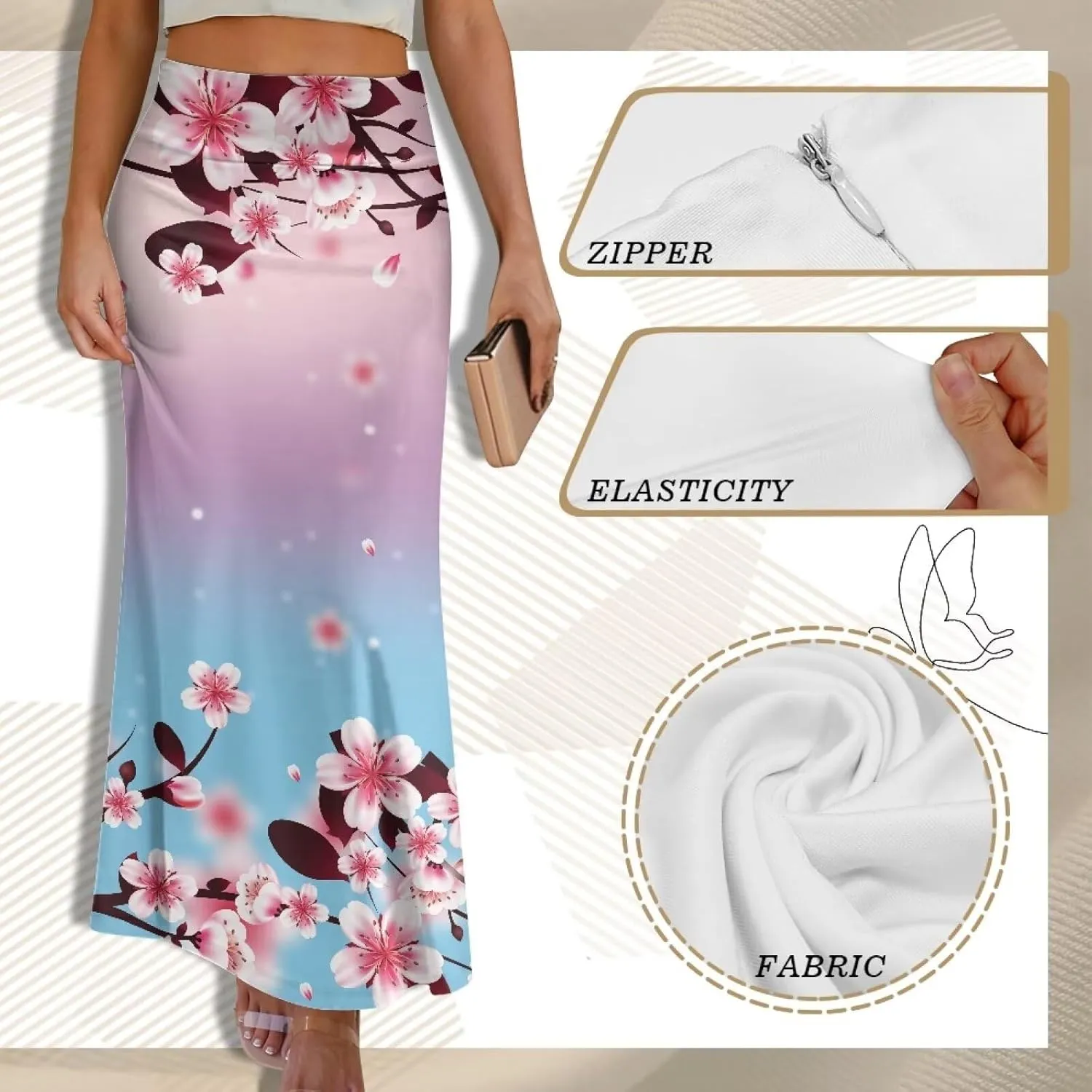 Skirts for Women Elastic Fishtail Bodycon Long Skirt High Waist A-Line Maxi Long Skirts Vacation Skirt for Lady