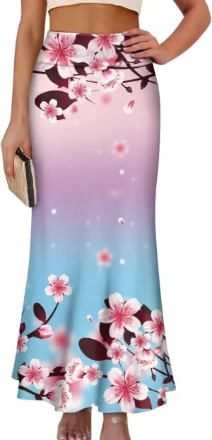Skirts for Women Elastic Fishtail Bodycon Long Skirt High Waist A-Line Maxi Long Skirts Vacation Skirt for Lady