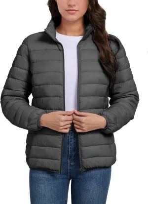 SMENG Women's Lightweight Quilted Puffer Jackets Full-Zip Stand-collar with 4 Pockets Padded Fleece Jacket Coat