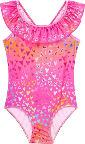 Snowheart Girls Swimsuit One Piece Bathing Suit Kids Quick Dry Shoudler Ruffle Floral Swimwear for 3-12 Years Old