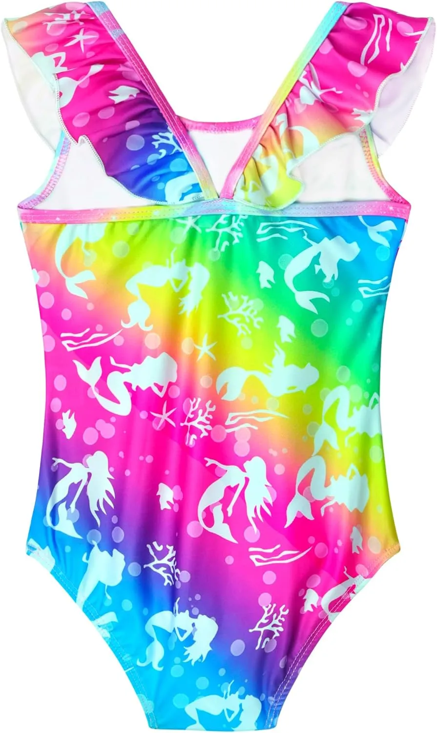 Snowheart Girls Swimsuit One Piece Bathing Suit Kids Quick Dry Shoudler Ruffle Floral Swimwear for 3-12 Years Old