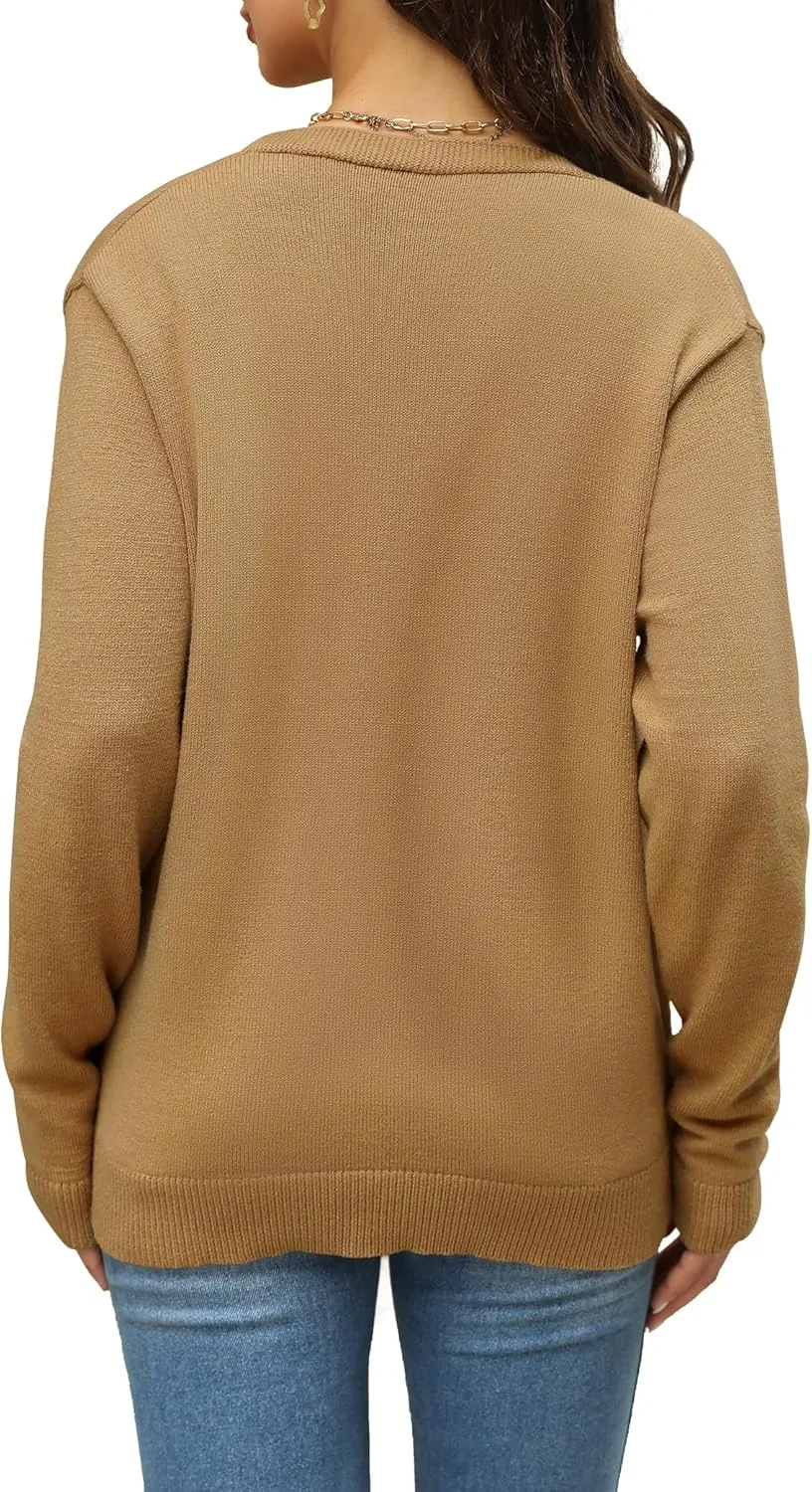 softome Womens 2025 Deep V-Neck Wrap Sweaters Long Sleeve Front Cross Loose Knitted Pullover Jumper Fall Winter Tops