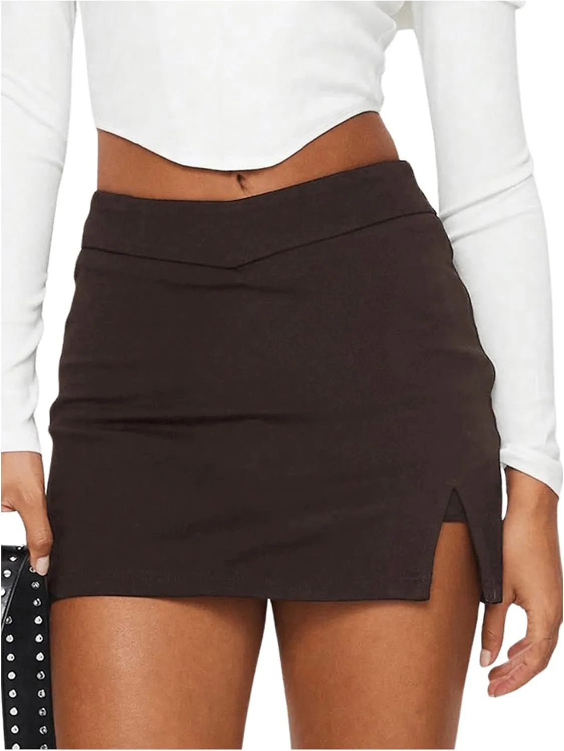 SOLY HUX Women's Mini Skirt Skorts Y2k Split Zipper Side Stretchy Pencil Bodycon Skirts with Shorts Underneath