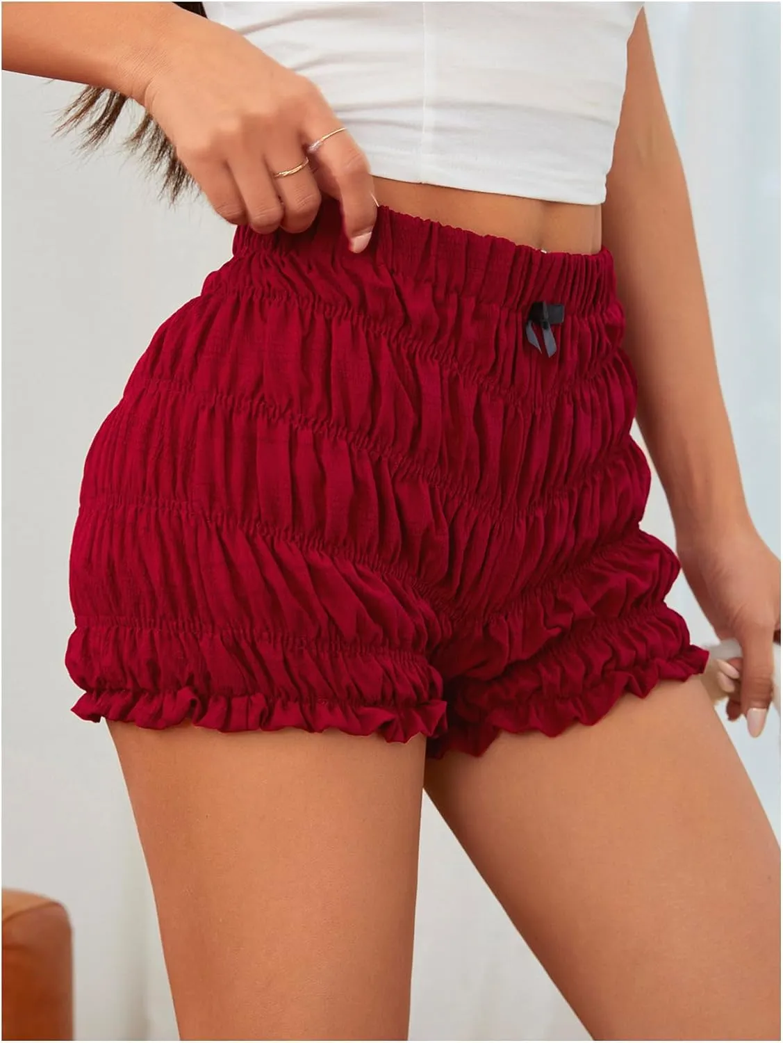 SOLY HUX Women's Ruffle Shorts Y2k Lace Lolita Bloomers Elastic Waist Frill Bottoms Micro Boyshorts