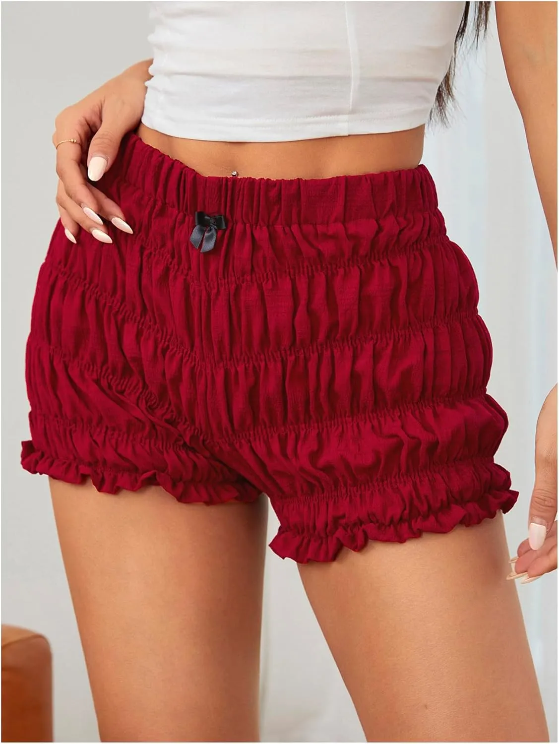 SOLY HUX Women's Ruffle Shorts Y2k Lace Lolita Bloomers Elastic Waist Frill Bottoms Micro Boyshorts