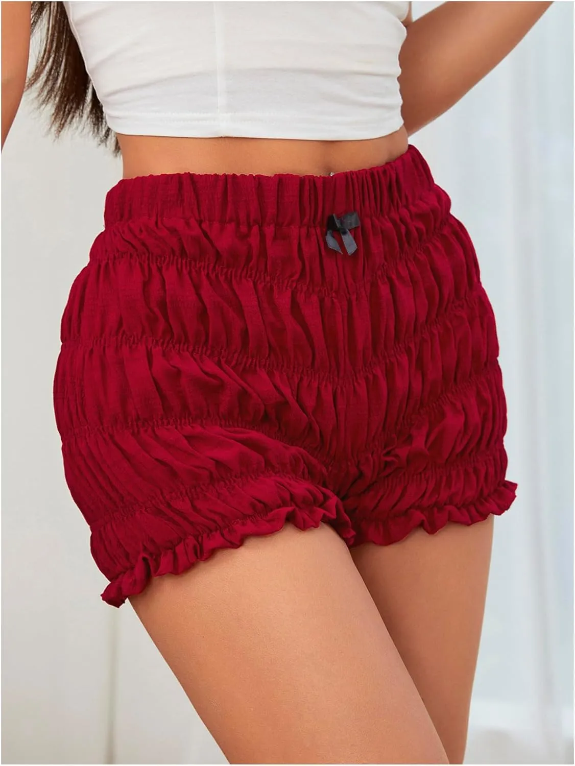SOLY HUX Women's Ruffle Shorts Y2k Lace Lolita Bloomers Elastic Waist Frill Bottoms Micro Boyshorts
