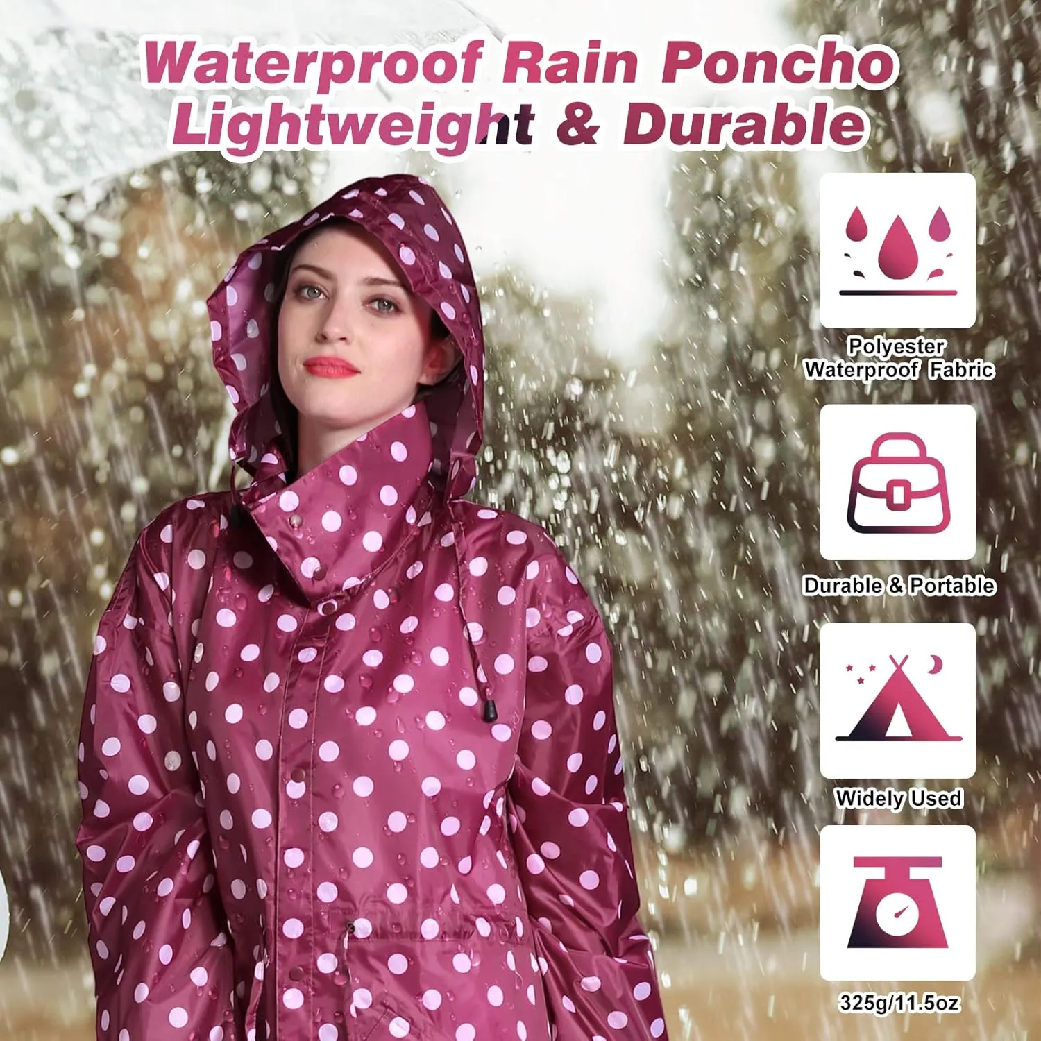 SOPPY Rain Coats for Women, Long Waterproof Raincoat Lightweight Hooded Rain Jacket for Hiking Travel Outdoor