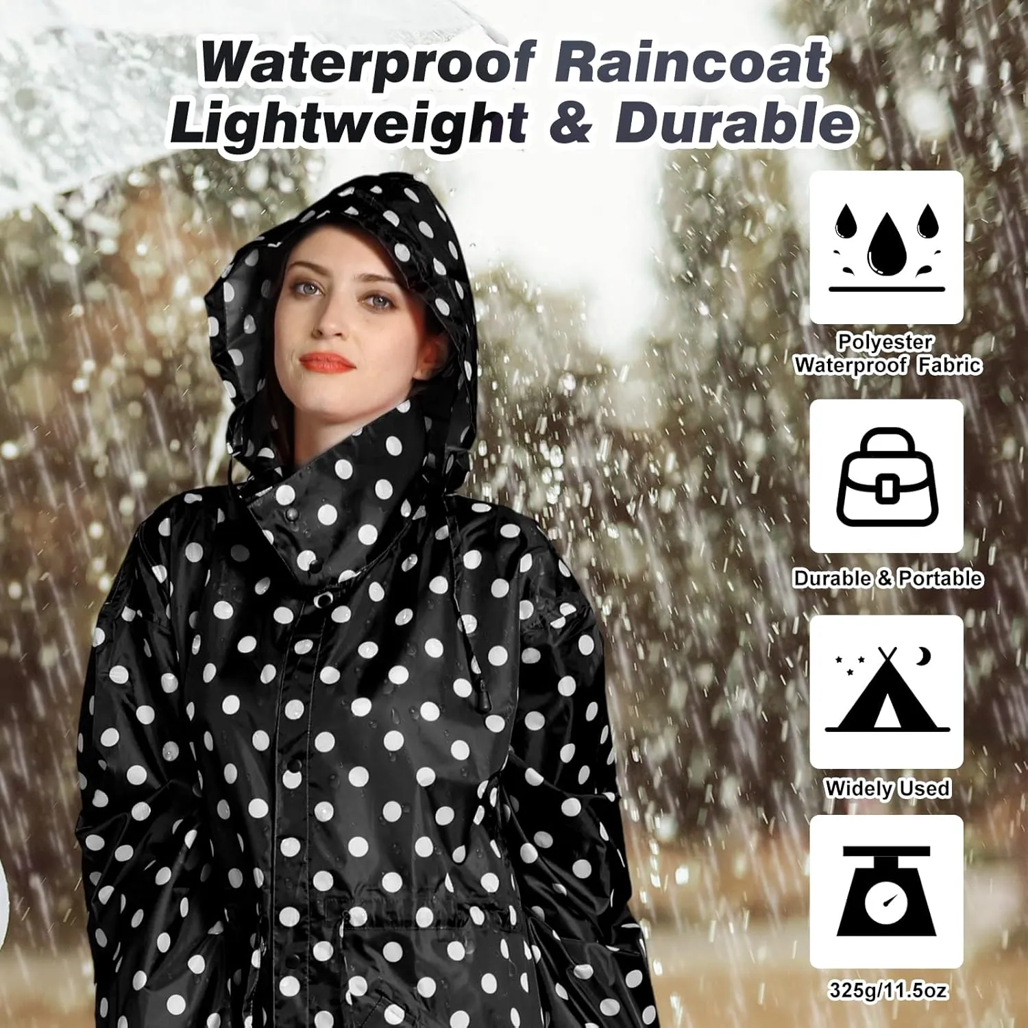 SOPPY Rain Coats for Women, Long Waterproof Raincoat Lightweight Hooded Rain Jacket for Hiking Travel Outdoor