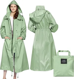 SOPPY Rain Coats for Women, Long Waterproof Raincoat Lightweight Hooded Rain Jacket for Hiking Travel Outdoor