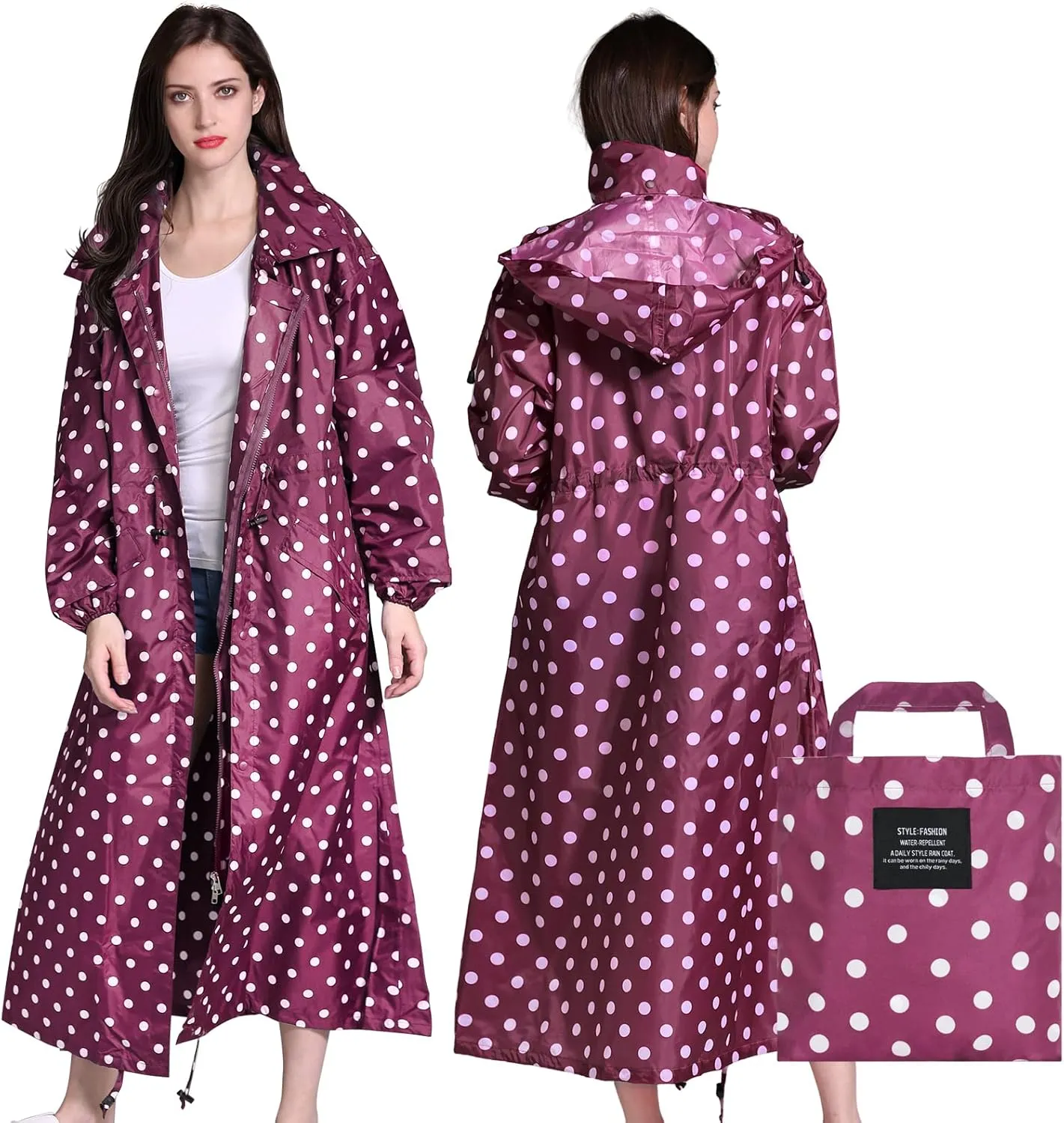 SOPPY Rain Coats for Women, Long Waterproof Raincoat Lightweight Hooded Rain Jacket for Hiking Travel Outdoor