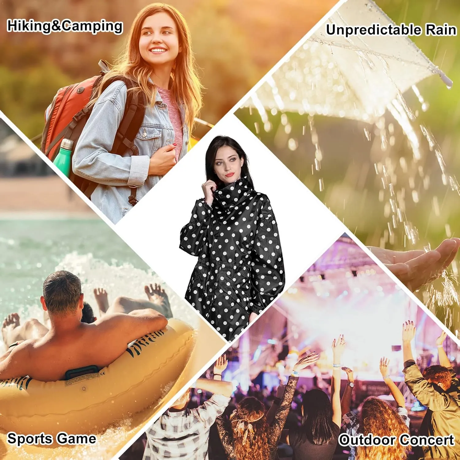 SOPPY Rain Coats for Women, Long Waterproof Raincoat Lightweight Hooded Rain Jacket for Hiking Travel Outdoor