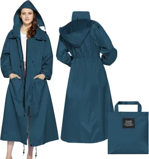 SOPPY Rain Coats for Women, Long Waterproof Raincoat Lightweight Hooded Rain Jacket for Hiking Travel Outdoor