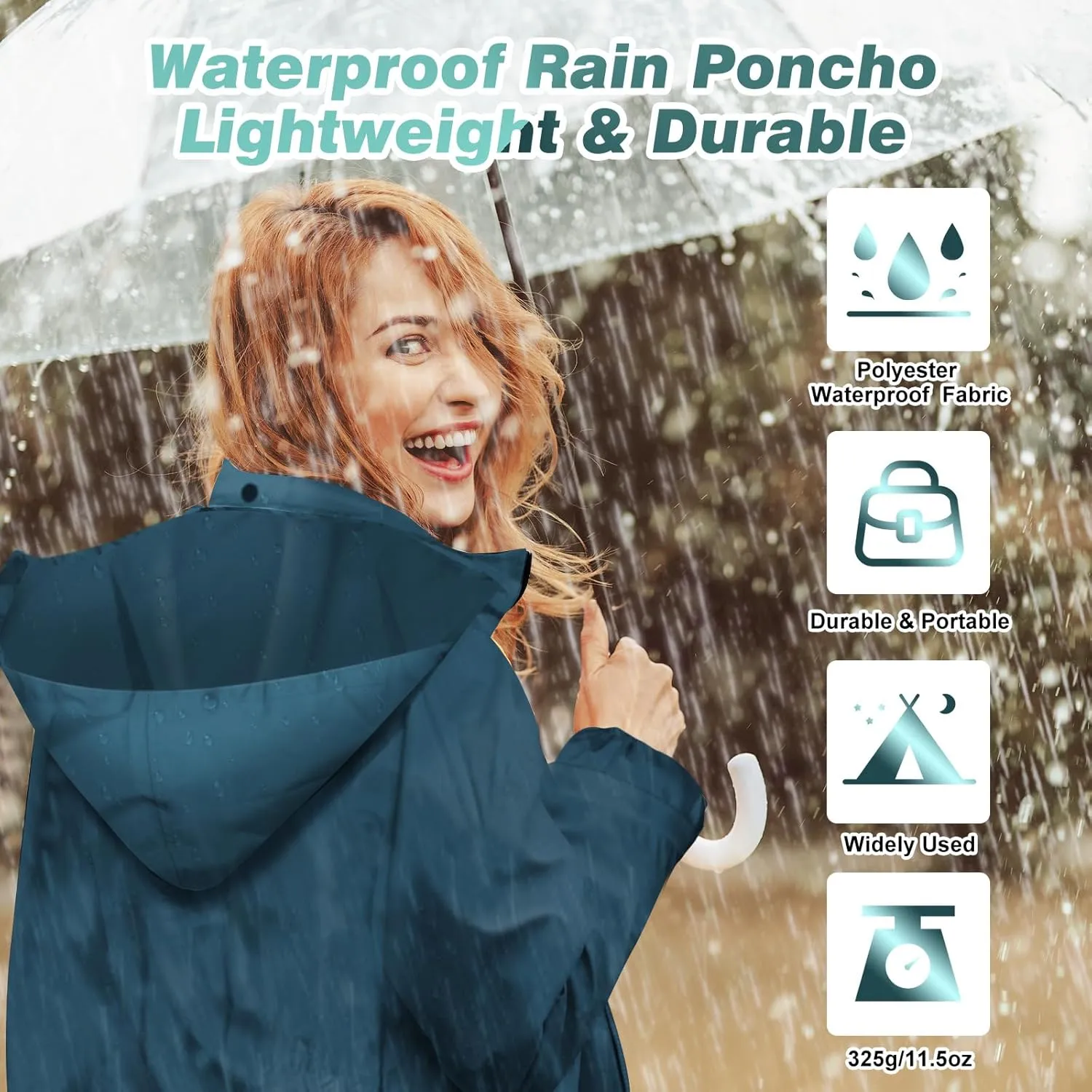 SOPPY Rain Coats for Women, Long Waterproof Raincoat Lightweight Hooded Rain Jacket for Hiking Travel Outdoor