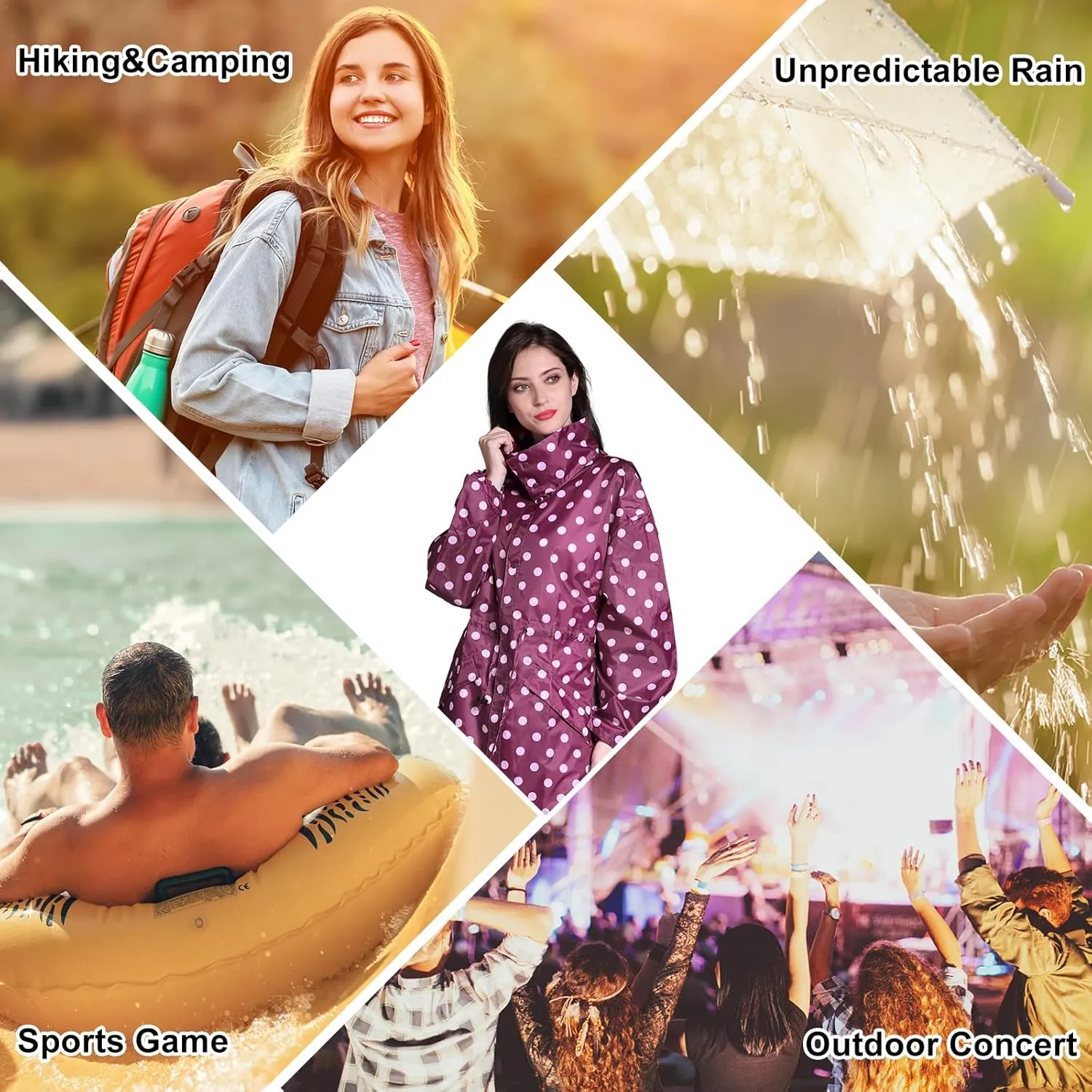 SOPPY Rain Coats for Women, Long Waterproof Raincoat Lightweight Hooded Rain Jacket for Hiking Travel Outdoor