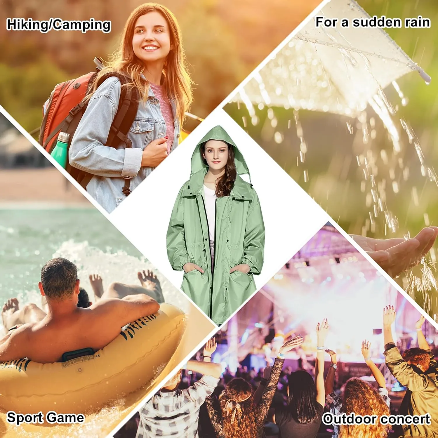 SOPPY Rain Coats for Women, Long Waterproof Raincoat Lightweight Hooded Rain Jacket for Hiking Travel Outdoor