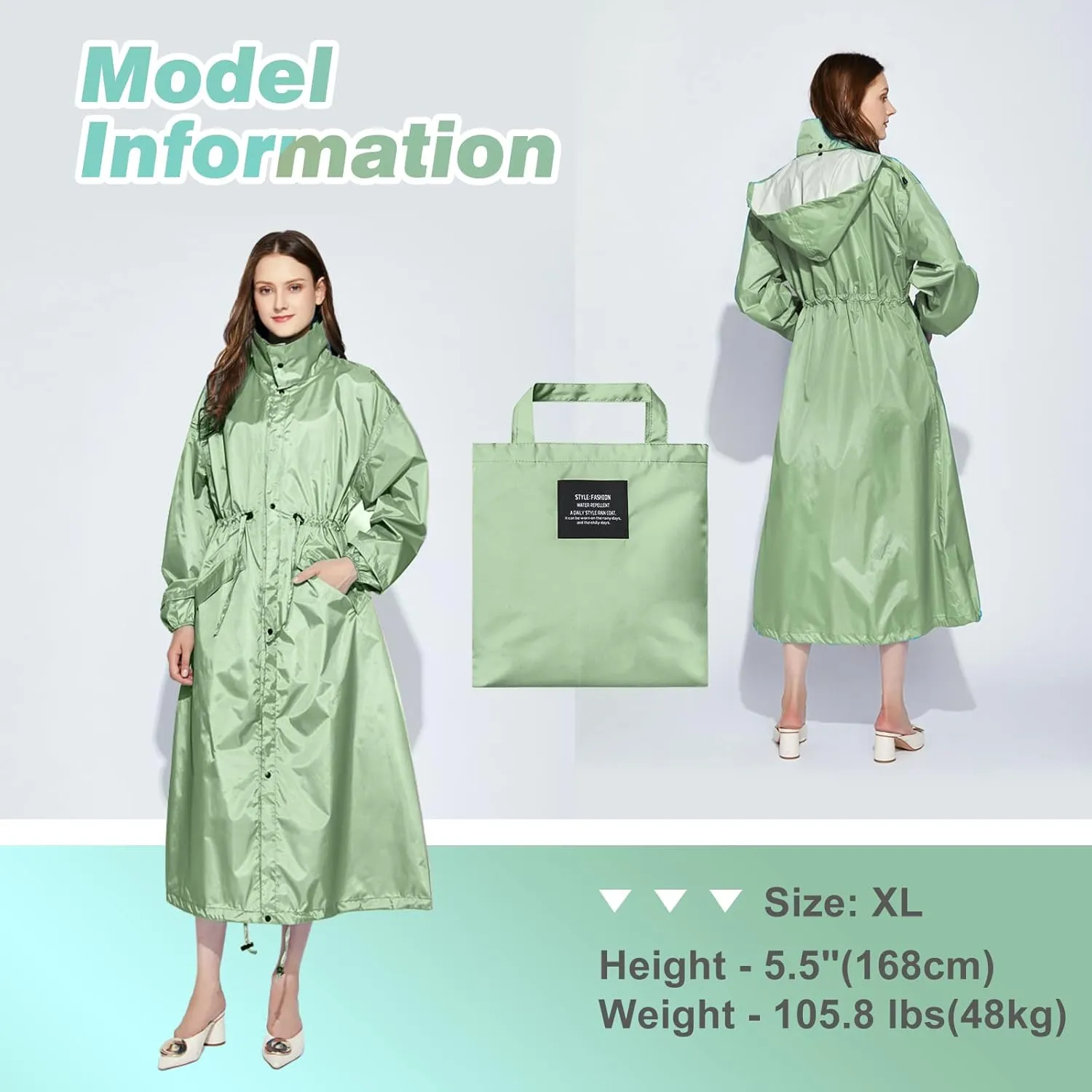 SOPPY Rain Coats for Women, Long Waterproof Raincoat Lightweight Hooded Rain Jacket for Hiking Travel Outdoor
