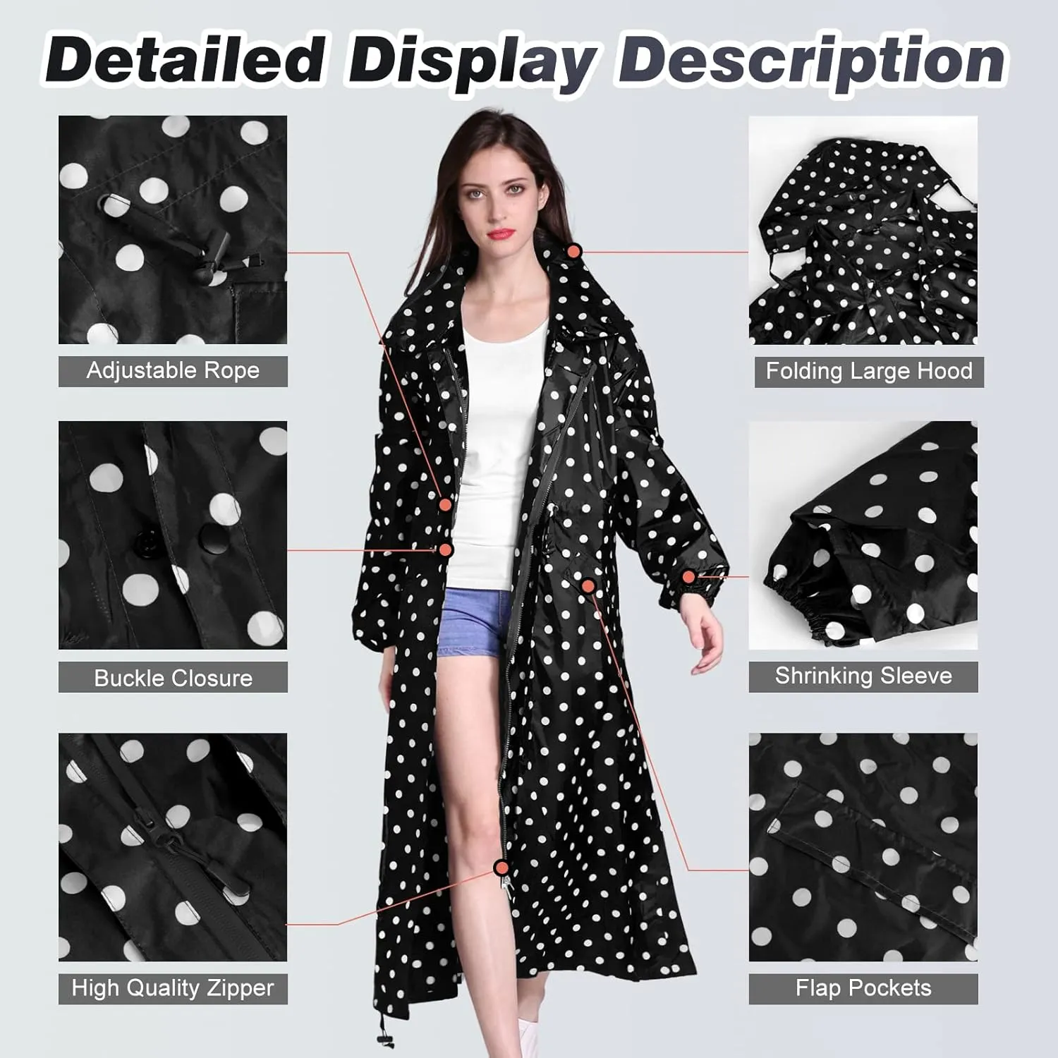 SOPPY Rain Coats for Women, Long Waterproof Raincoat Lightweight Hooded Rain Jacket for Hiking Travel Outdoor
