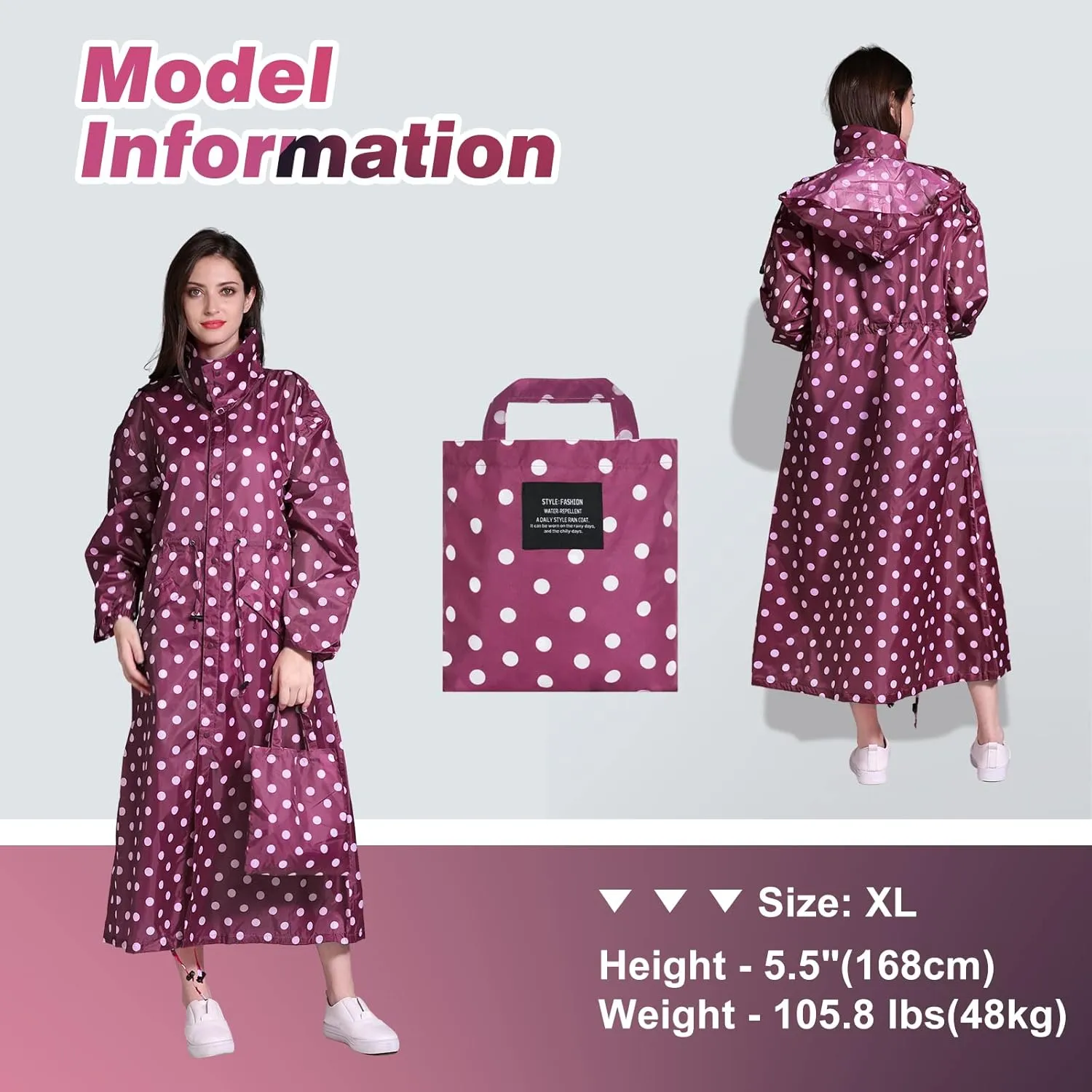 SOPPY Rain Coats for Women, Long Waterproof Raincoat Lightweight Hooded Rain Jacket for Hiking Travel Outdoor